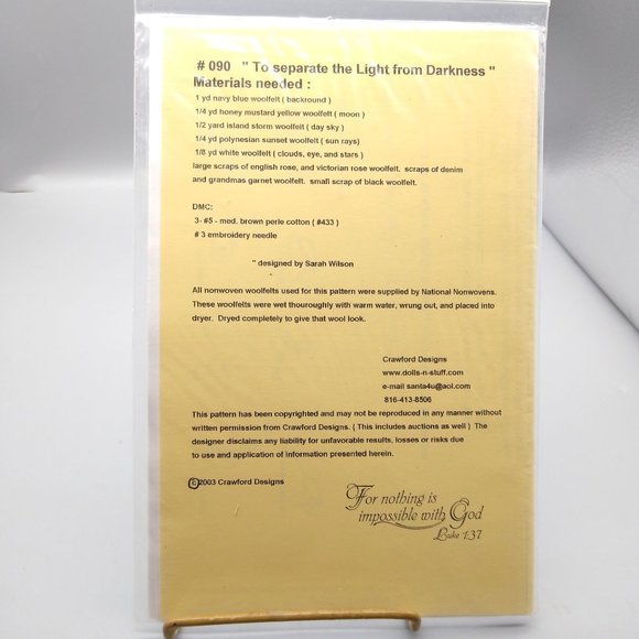 UNCUT Vintage Quilt Sewing Patterns, To Separate the Light from the Darkness 090 - Picture 3 of 3